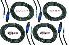 4X EMB PRO 12 GAUGE 25 FT SPEAKON TO QUARTER PA AWG SPEAKER CABLE WIRE SQ-1225