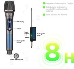 Wireless Microphone System Audio Dual Cordless Dynamic Handheld Mic, Recharge