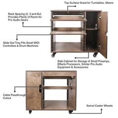 Sound Town 11U Plywood Studio Rack Slide-Out Trays Weathered Brown SDRK-CR11B