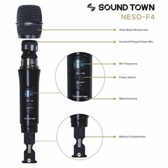 Sound Town 4 Channels UHF Wireless Mountable Metal Microphone Handheld NESO-F4HH