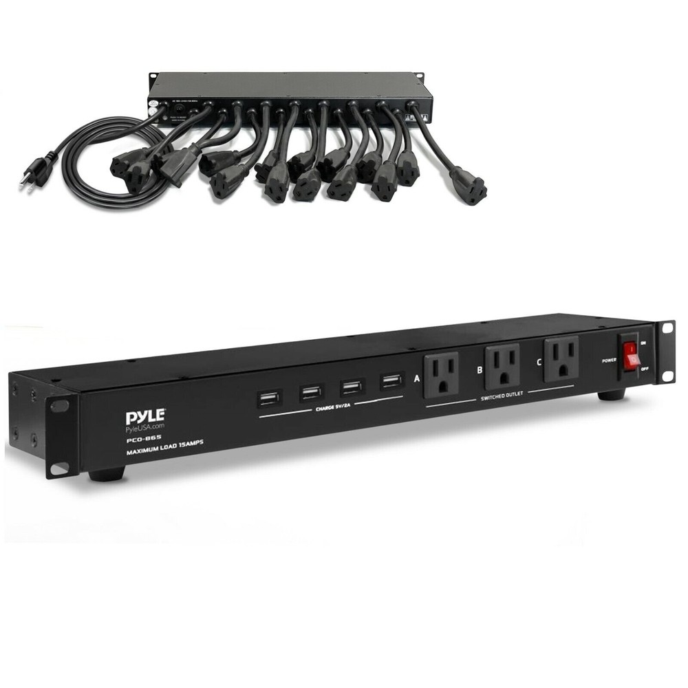 Pyle Rack Mount Power Conditioner Strip Supply USB Charging Port PCO865