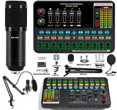 Earphone Studio Recording Kit Podcast Mixer Equipment Condenser Microphone Set