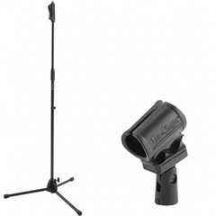 One-Hand Tripod Microphone Stand + Wireless Isolation Shock-Mount Clip Bundle