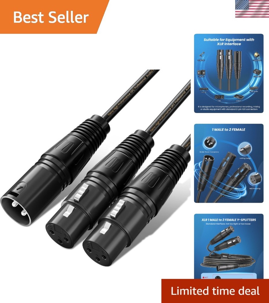 1.5ft Weatherproof XLR Y-Splitter Cable – Dual Female to 1 Male for Flexible Use