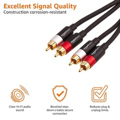 Amazon Basics 2 RCA Audio Cable for Amplifier,Active Speakers 15 Feet, Black