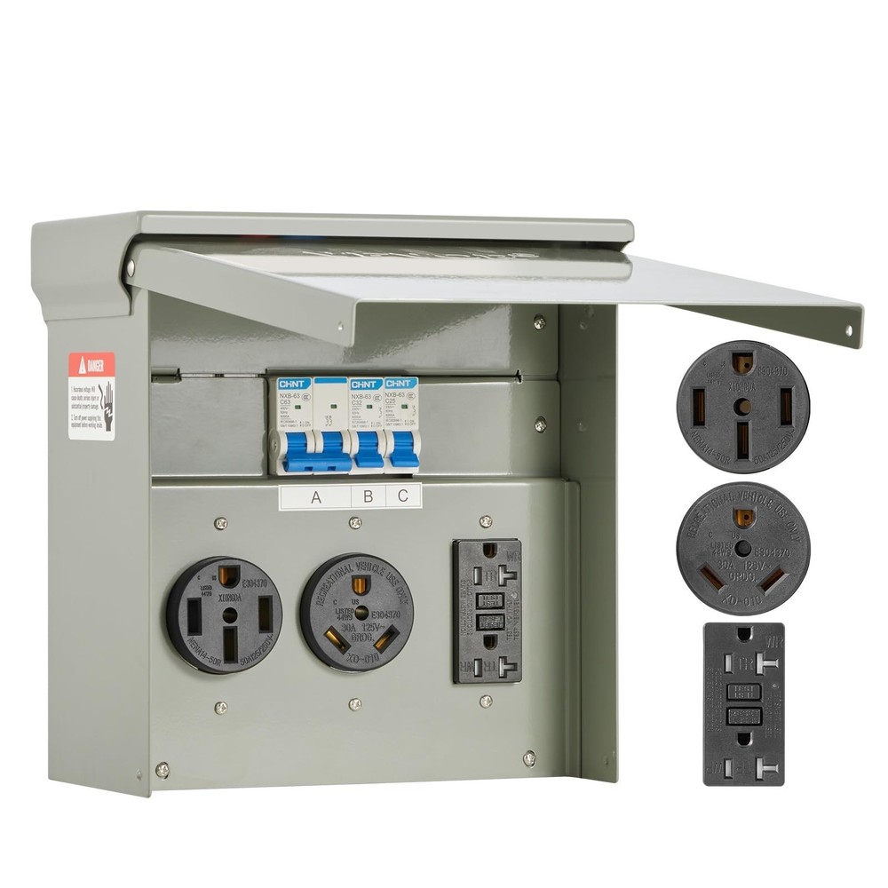 VEVOR Temporary Power Outlet Panel, Weatherproof RV Electrical Breaker Box wi…