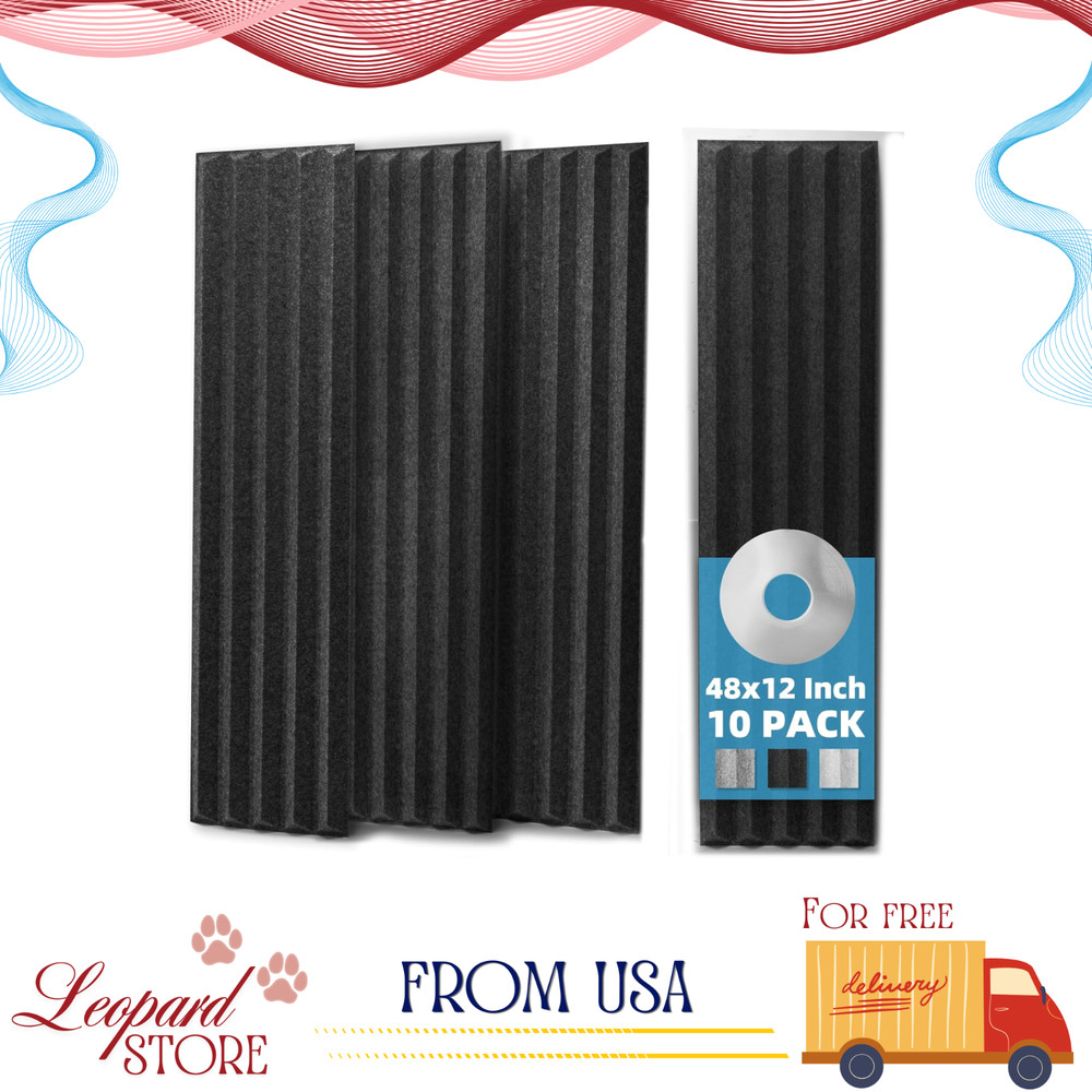 10 Pack Peel and Stick Acoustic Panels 12x48in Soundproof Wall Black