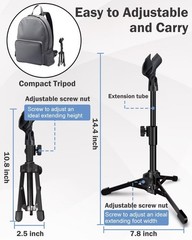 Desktop Mic Stand Foldable Tripod with Clip Holder and 5/8″ Male to 3/8″ Female