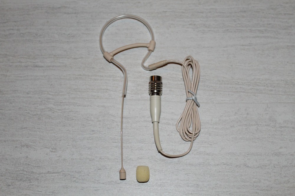 Beige Single Earhook Headset Microphone w/ 4 pin mini XLR for Audio Technica.