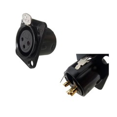 25 Pack Black XLR Panel Mount Chassis 3Pin Female Nickel Plated 24K Gold