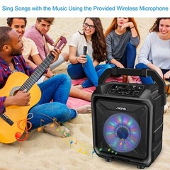 25W 8″ Wireless Party Speaker Portable Karaoke DJ Bass w Disco Lighting Mic