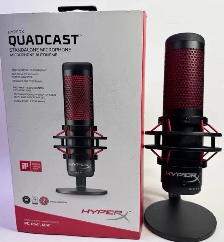 HyperX QuadCast USB Condenser Microphone Tap-to-Mute LED Gain Control Red/Black