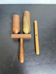 Vintage Wooden Double Guiro Scraper Percussion Instrument