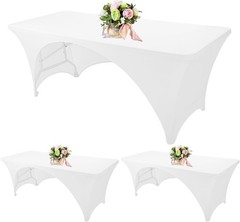 3 Pack Spandex Rectangle Tablecloths 72 x 30 Inch, Open Back White Stretch Table