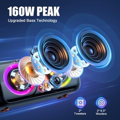 GCZ BT302 Dual 6.5″ 160W Party Speaker, Bluetooth 5.3 Wireless, 2.1-Channel