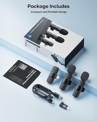 Wireless Lavalier Microphone Audio Video Recording Mini Mic For iPhone 15 16 17