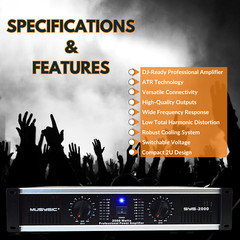 MUSYSIC 2 Channel 2000W Professional Power DJ Amplifier 2U Rack Mount Amp Stereo