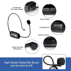 UHF Wireless Headset Microphone with USBC Charging | 164ft Range for Teaching