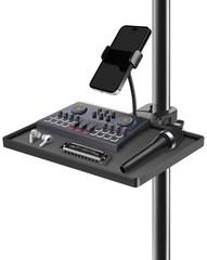 BILIONE Mic Stand Tray with Gooseneck Phone Holder, 10.6″ X 7.8″ Black