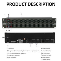 Graphic Equalizer 31-Band Stereo EQ for Home Audio, Dual Channel Professional DJ
