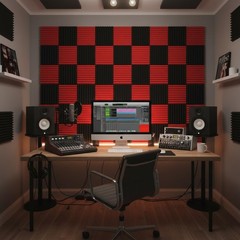 52 Pack Black red 1″ x 12″ x 12″ Acoustic Wedge Studio Foam Sound Absorption …