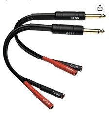 CESS-093 Adapter Cable 1/4 TS to Dual Banana Jack for Speaker Cables 4 Cable