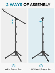 Innogear Microphone Stand, Tripod Boom Arm Floor Mic Stand Height Adjustable Hea