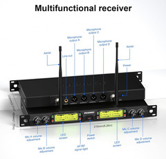 4-Channel UHF Wireless Microphone System with 4 Handheld Mics for Events