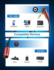 16 FT Wine Red 3.5mm to XLR Cable 90 Degree Right Angle Male to Male Cord