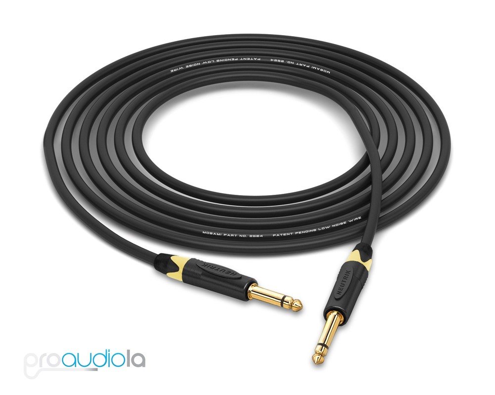 Mogami 2524 Instrument Cable | Neutrik Gold 1/4″ TS | White Boots | 35 Feet