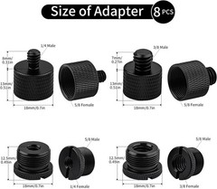 8 Mic Stand Thread Adapters 1/4 3/8 5/8 Screw Converter Set Black