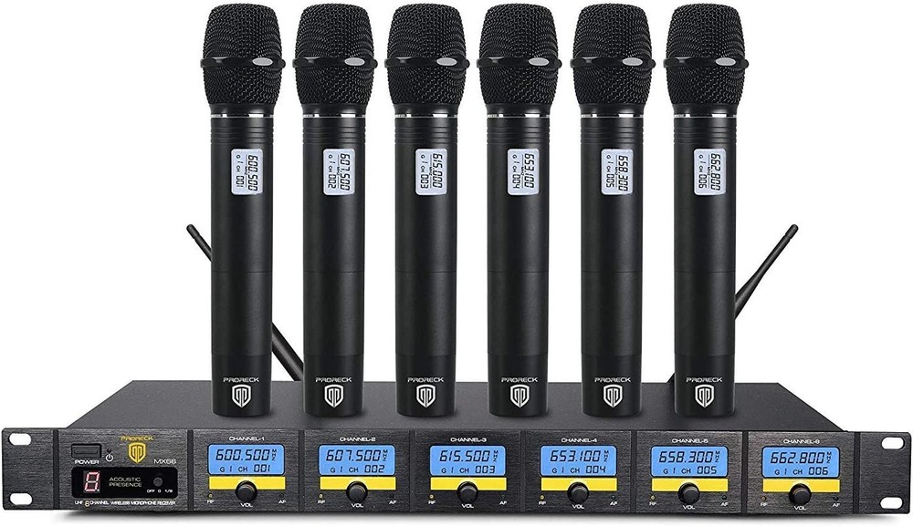 proreck MX66 UHF Wireless Microphone 6-Channel System with 6 Hand-held Mics Set