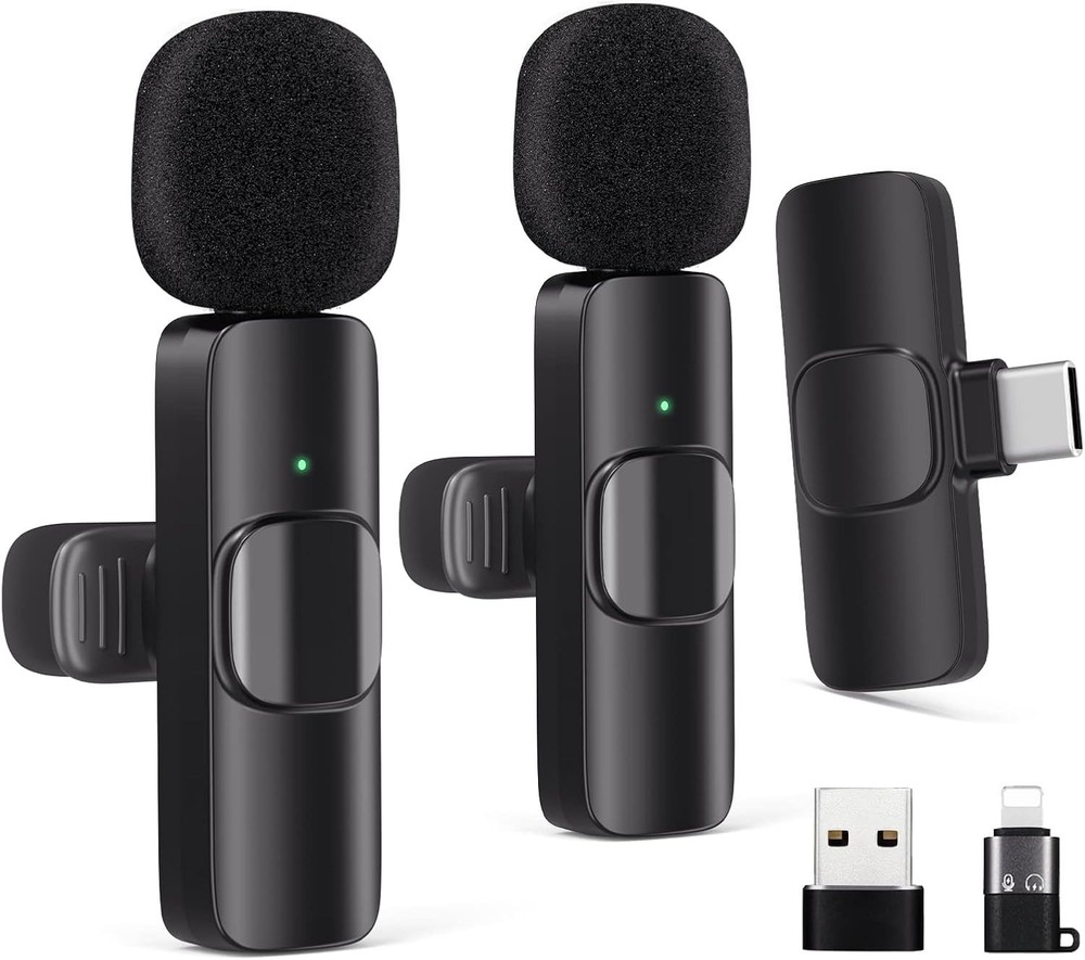 Wireless Lavalier Microphone for Android/iPhone/Computer/Laptop, 2, Black