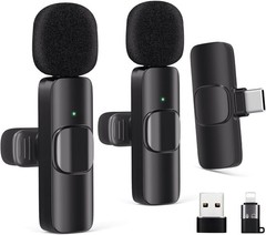 Wireless Lavalier Microphone for Android/iPhone/Computer/Laptop, 2, Black
