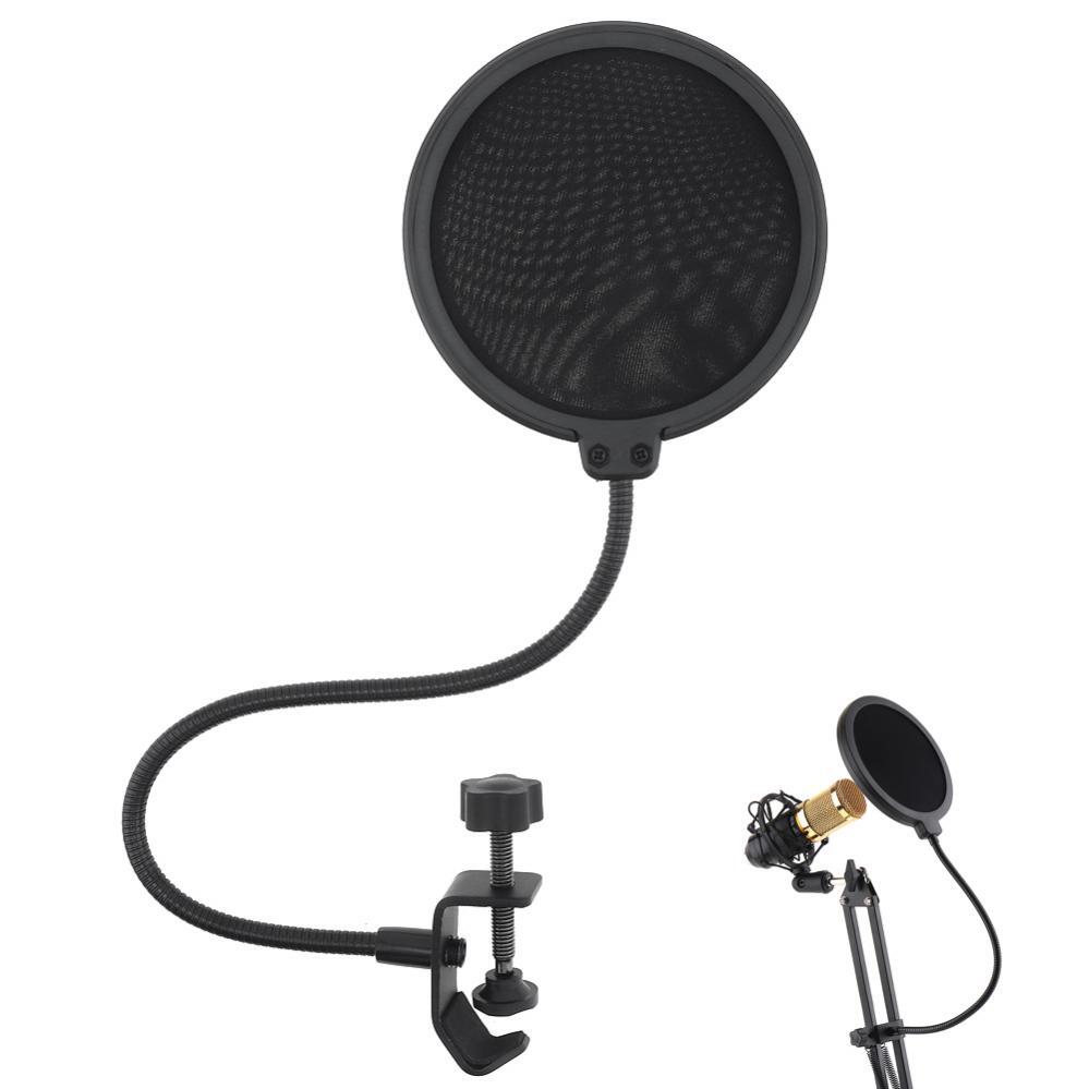 Microphone Pop Filter Dual Layered Mic Shield With Flexible 360° Gooseneck Clip