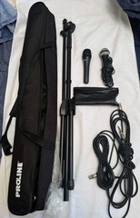 PROLINE Handheld Wired Microphone Set with Stand, On/Off Switch, Black