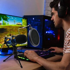 Condenser Recording Microphone 3.5mm Plug & Play for Mac PC Android Gaming Blue