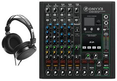 Mackie ONYX8 8-Channel Analog Mixer w/ Multi-Track USB+Audio Technica Headphones