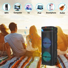 Portable Dual 10″ Wireless Bluetooth Party Speaker Subwoofer Sound System w/ Mic