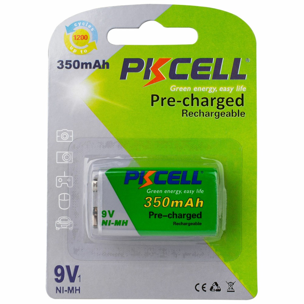 PKCELL – 9V Precharged Rechargeable NiMH 350mAh Battery