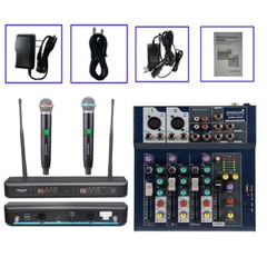 2CH Wireless UHF Handheld Microphone W/ 4ch Mini Studio mixer Effects DJ Mixing