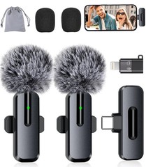 Wireless Mini Microphone for iPhone – 2 Pack Black-(USB-C + Lightning)