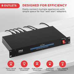 8-Outlet Rack Mount Power Conditioner – 15 Amp 1800W Black AC Surge Protector Su