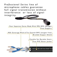 25 Ft – Premium Noiseless Quad Core Microphone Cable with Gold Plated Contacts