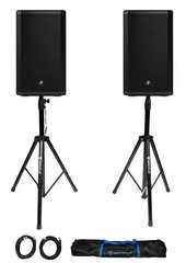 (2) Mackie Thrash212 12″ 1300W Powered Active DJ PA Speakers+Stands Thrash 212