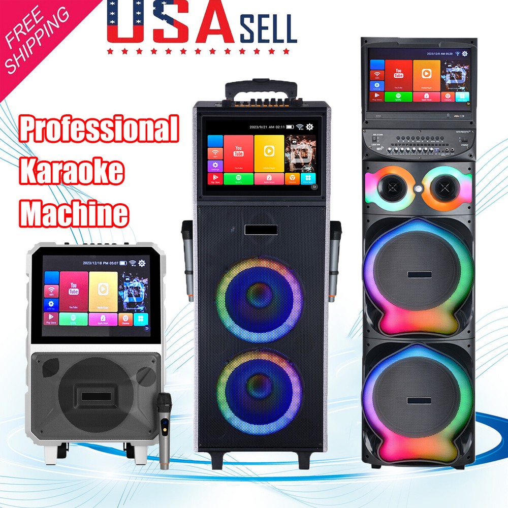 Professional Karaoke Machine BT Speaker w/ Lyrics Display Screen & Wireless Mic