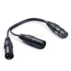 3-Pin XLR Female Jack to Dual 2 Male Plug Audio Adapter Y Spiter Splitter Cable