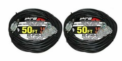 2 Extension Cables 50 ft Power DJ 14 AWG 3 Socket Female to Male AC 3 Prongs