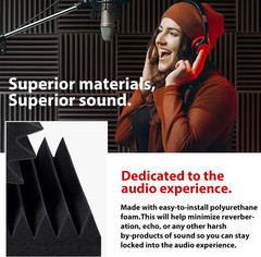 High Density Acoustic Foam Panels – 52 Pack, Fire Resistant, Black