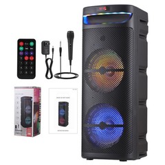 Portable Bluetooth Party Speaker with Dual 10″ Heavy Bass Sound System Mic FM DJ